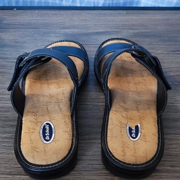 Dr. Scholl's Betcha sandal  black leather top tan bottom women's size 5 - Picture 5 of 12